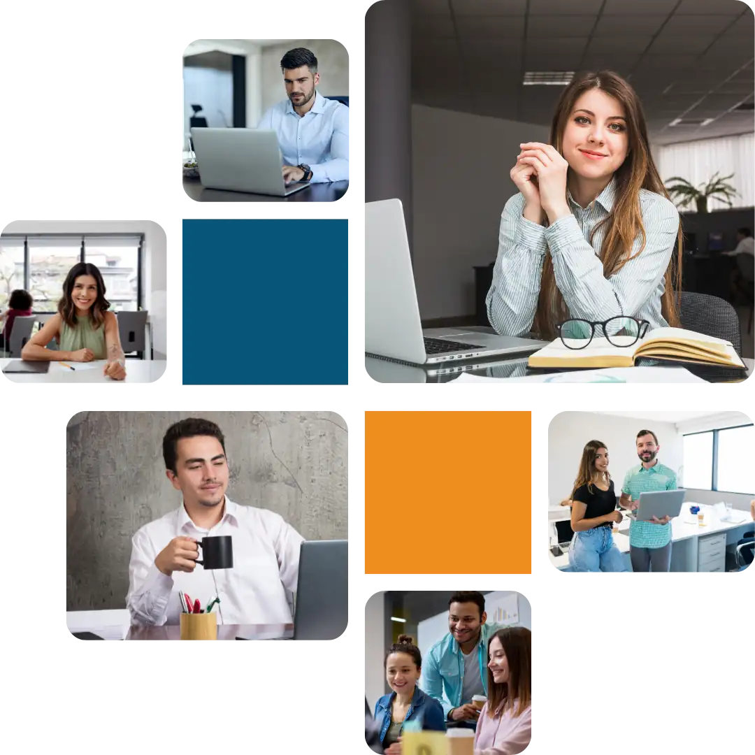 Mural de personas usando una pc o en una oficina